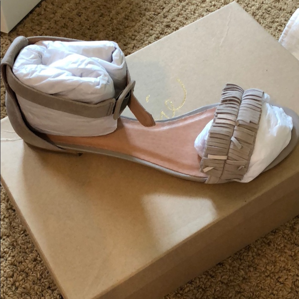 Tan suede Joie Fringe sandals with ankle strap
